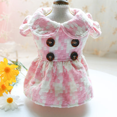 Princess Plaid Dog Dress – Retro Pet Skirt with Doll Collar for Cats & Small Dogs