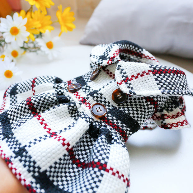Princess Plaid Dog Dress – Retro Pet Skirt with Doll Collar for Cats & Small Dogs