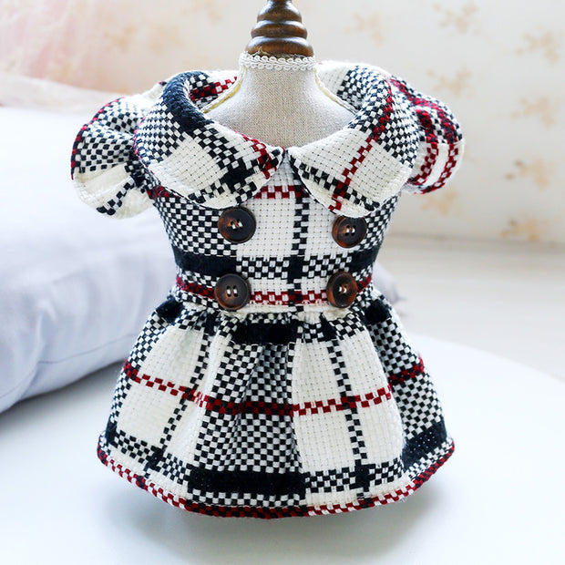 Princess Plaid Dog Dress – Retro Pet Skirt with Doll Collar for Cats & Small Dogs