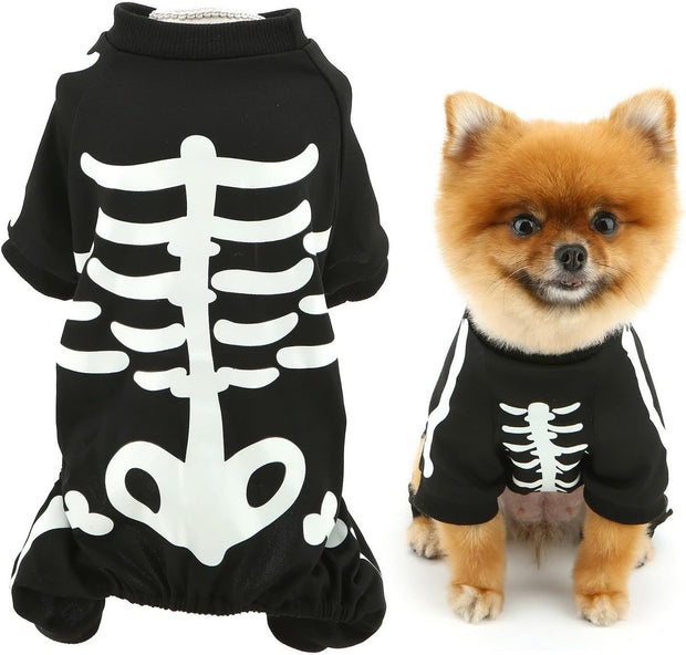 Glow-in-the-Dark Skeleton Dog Costume – Halloween Jumpsuit for Small Dogs